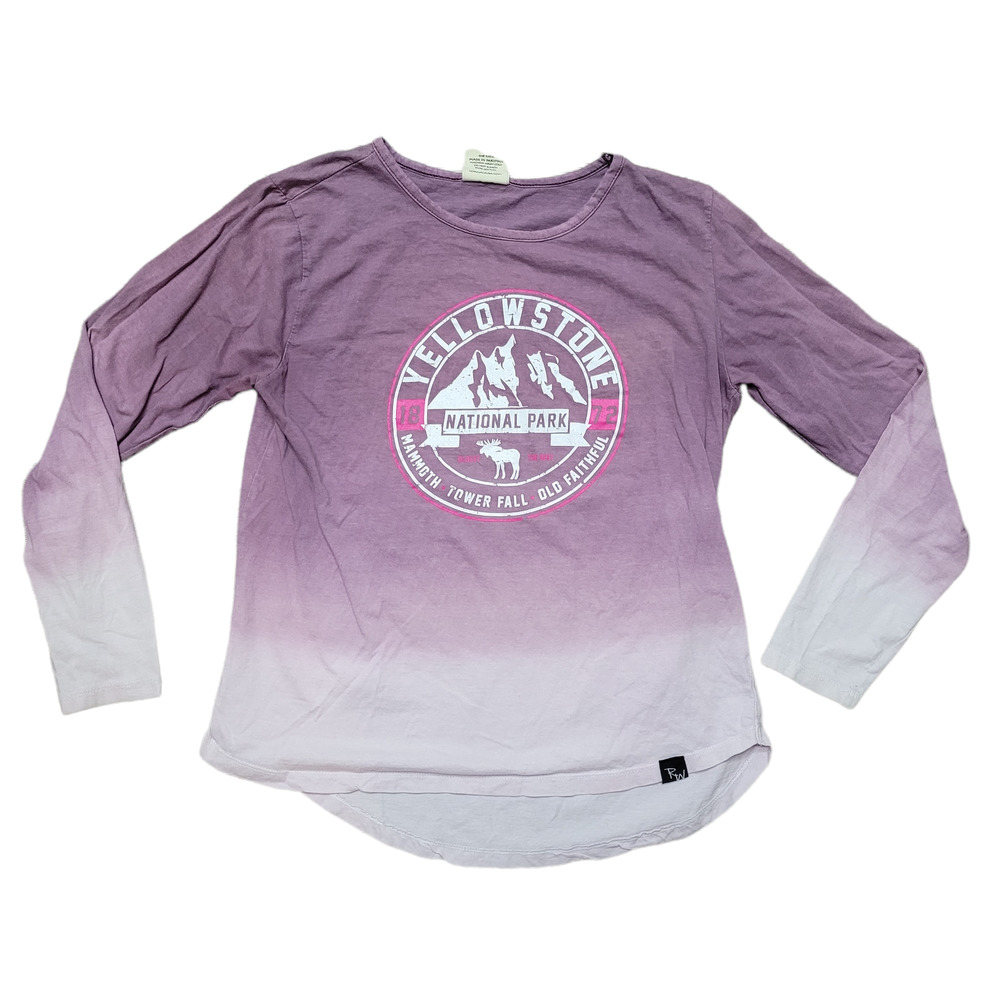 Yellowstone National Park ombre dipped dyed long sleeve soft shirt women's large